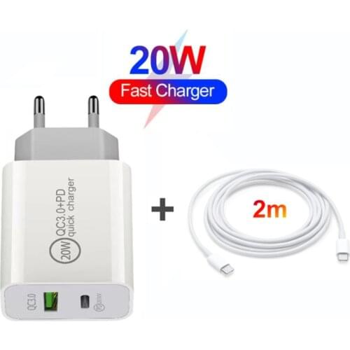 20W Dual Port Quick Charger 3.0 USB Type C PD Power For iPhone 12 Pro Max X Xs 8 Xiaomi USB C Fast Charging Travel Wall Charger
