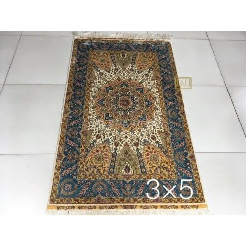 Free shipping 3'X5' 230 Line Handmade Silk Oriental Persian Rug hand Knotted silk carpet for home decoration