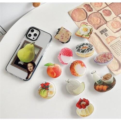 Cute Cake Donuts Milk Food Folding Mobile Phone Grip Stand Holder For iPhone Samsung Huawei 3D Fruit Peach Lemon Bracket Griptok