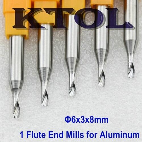 6*3.0mm Single Flute Aluminum End Mill Cutter Bits Spiral 5pcs Solid Carbide Mini CNC Router Cutting Tools for Aluminium Metal