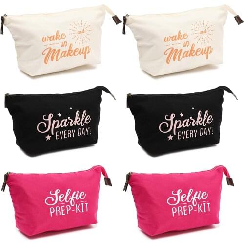 Cotton Canvas Inspirational Makeup Pouch Bags Cotton Cosmetic Travel Bag with Zippers (12 x 3.5 In, 6 Pack)