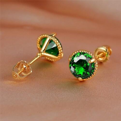 Vintage Screw Back Earrings For Women Men Gold Color Multicolor Zircon Green Blue Black Purple Crystal Wedding Stud Earrings CZ