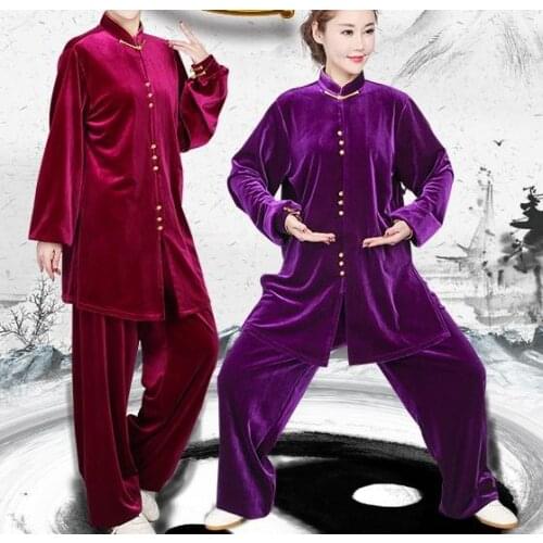 Women Autumn&winter tai chi taiji quan uniforms wushu kung fu suits costumes martial arts training clothing purple/green/rose