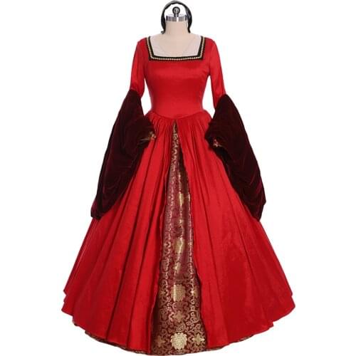 Cosplaydiy Tudor Elizabeth Queeen Cosplay Costume Dress Victorian Tudor Elizabeth Anne Boleyn Red Gown L320