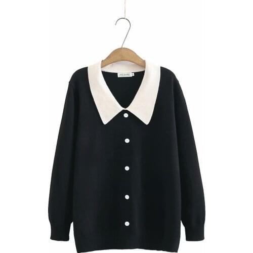 Womens oversize sweater autumn winter 2021 plus size women clothing turn-down collar button Top female black red Women jumper