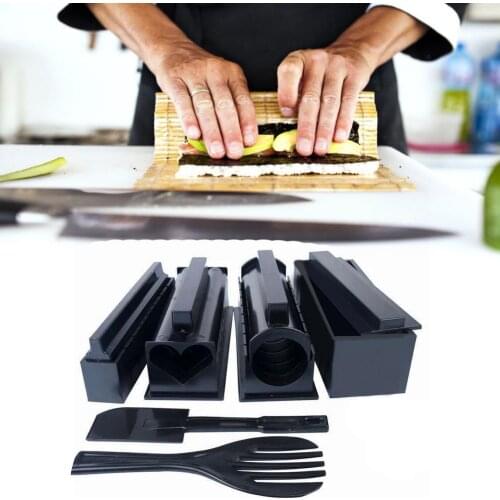 10pcs/set Sushi Maker Roller Rice Mold Sushi Vegetable Meat Rolling DIY Heart-shaped Sushi ABS Making Machine Kitchen Sushi Tool