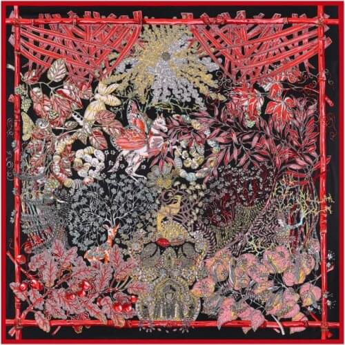 130cm*130cm High Quality Large Square Scarves Shawls Luxury Brand Forest Zoo Twill Silk Scarf For Women Headband