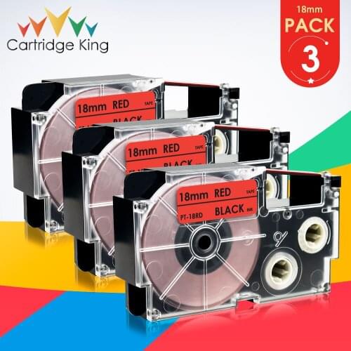 3PK 18mm Width 3/4" Replace for Casio XR-18RD Black on Red Label Tape for Casio KL-G2 KL-120 KL-130 KL-200 KL-7000 Label Printer