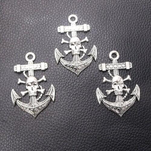 4pcs/lot Silver Plated Skeleton Ship Anchor Charm Metal Pendants DIY Necklaces Bracelets Jewelry Handicraft Accessories 55*36mm