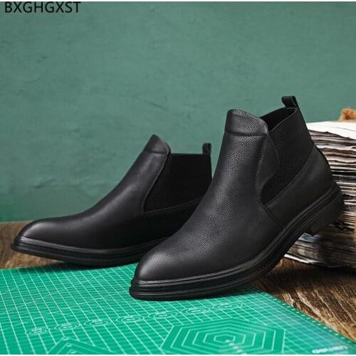 Ankle Boots for Men Male Brogue Shoes Men Black Chelsea Boots Men Motorcycle Shoes Man Winter Boots Leather Boots for Man 2021