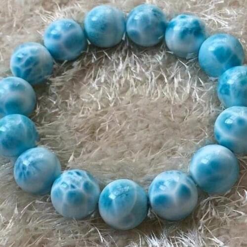 Genuine Natural Blue Larimar Round Beads Bracelet 14mm Water Pattern Larimar Women Men AAAAAA