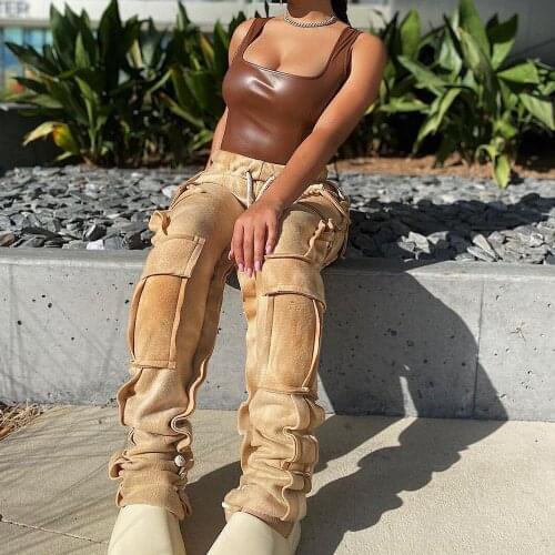 Streetwear Cargo Pants Women Casual Joggers High Waist Harajuku Trousers Pockets Cool Gothic Hip Hop Punk Sweatpants Plus Size