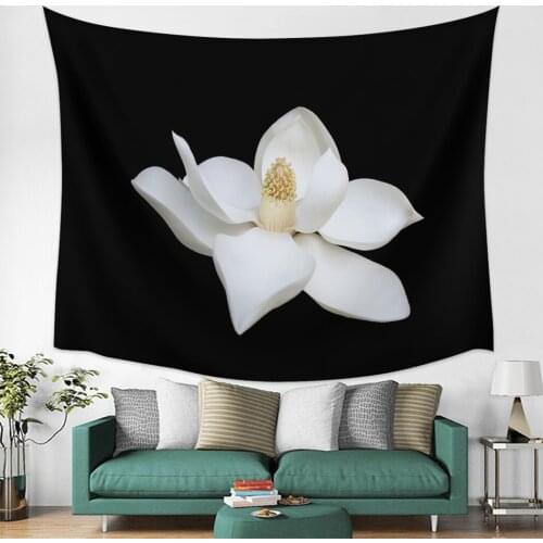 Mulan Flower Black Background Wall Tapestry Cover Beach Towel Picnic Yoga Mat Home Decoration