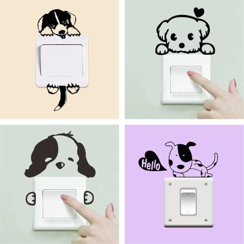 Cute Dogs Switch Panel Stickers For Home Decoration Diy Cartoon Puppy Animals 3d Vinyl Mural Art Kids Room Wall Decals Posters