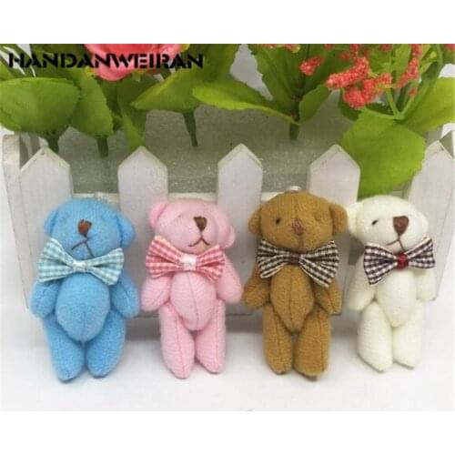 1PCS Mini Joint Bear Stuffed Plush Toys 6CM Cute 4 Colors Tie Bears Pendant Dolls Gifts Birthday Wedding Party Toy HANDANWEIRAN