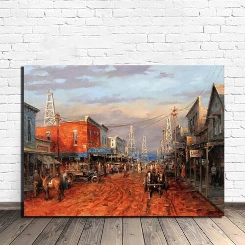 Old West Town Cowboy Canvas Painting Oil Print Poster Modern Wall Art HD Picture Decoration For Living Room Home Decor