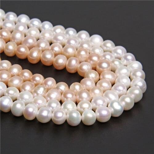 6-9mm Round white gold champagne Natural potato Freshwater Pearls loose Beads oval pearl beads for Women Jewelry Making bracelet
