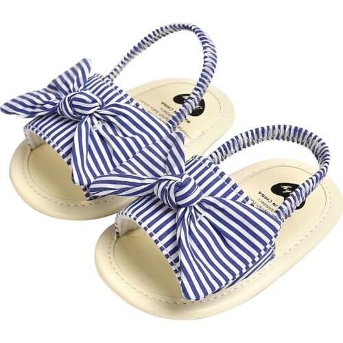 Newborn Baby Girls Summer Sandals Princess Cute Bow Striped Shoes Summer Sandals Non-slip Shoes 0-18Months 3 Colors