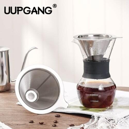 Reusable Coffee Filter Stainless Steel Holder Double Layer Metal Mesh Funnel Drif Pour Over Tea Coffee Dripper Basket Tools