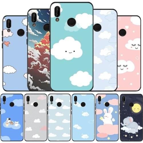 Lovely white cloud Black Silicone Soft Phone Case For Huawei 40 30 20 10 9 Lite Pro P smart 2019 Y6 Y6 Prime2019 Y9 2018