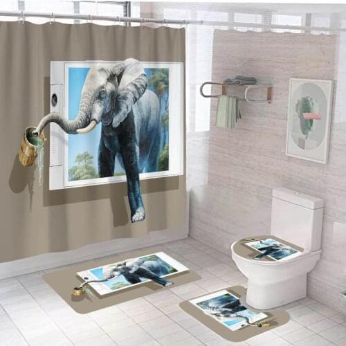 Home Decor Waterproof Shower Curtain Set with 12 Hooks Toilet Covers Bath Mat Bathroom Non-slip Rug Polyester Fabric Washable