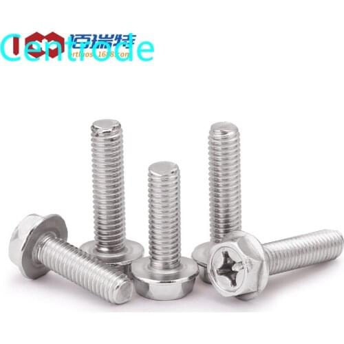 304 Stainless Steel Cross Flange Screw Outer Hexagon Flange Anti-slip Bolt M4M5M6 10PCS