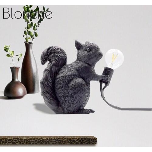 Italian Design Cute Animal Squirrel Table Lamps Gold White Black Led E12 Decorative Desk Lights Bedroom Bedside Study Background