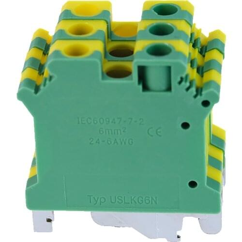 PE Din Rail Terminal Blocks 10Pcs USLKG-6N Ground Universal Class Connector Screw Wire Conductor USLKG6