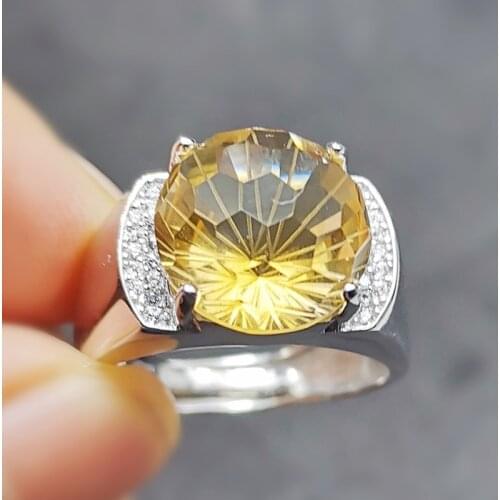 Per jewelry Men round ring Natural real citrine 925 sterling silver Fine jewelry For men or women 12*12mm 6.5CT gem S8061905
