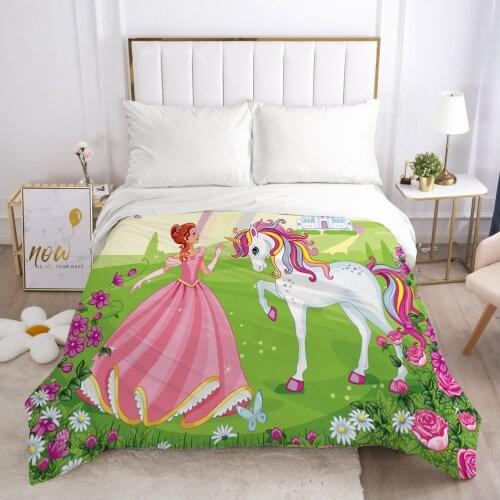 Princess Unicorn Cartoon Duvet Cover with Zipper Comforter/Quilt/Blanket Case 180x210 3D Bedding For Baby Kids Child Girls