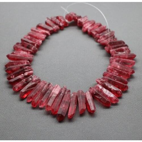 Approx 50pcs/strand Natural Raw Red Quartz Rock Crystal Point Pendant, Rough Top Drilled Spike chakra reiki Necklace Beads