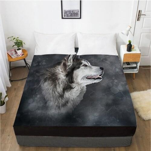 3D HD Digital Printing Custom Bed Sheet With Elastic,Fitted Sheet Twin King,Animal Gray Wolf Bedding Mattress Cover 180x200CM