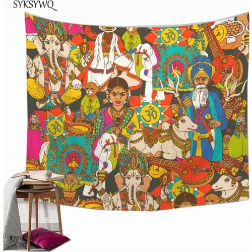 Psychedelic tapestry wall hanging home decorative wall cloth elephant yoga OM wall blanket