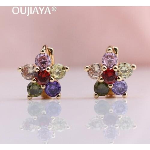 Oujiaya Natural Zircon Inlayed by hand Dangle Earrings Gold Color Plated Flower Drop Earrings Women party wedding Jewelry A159