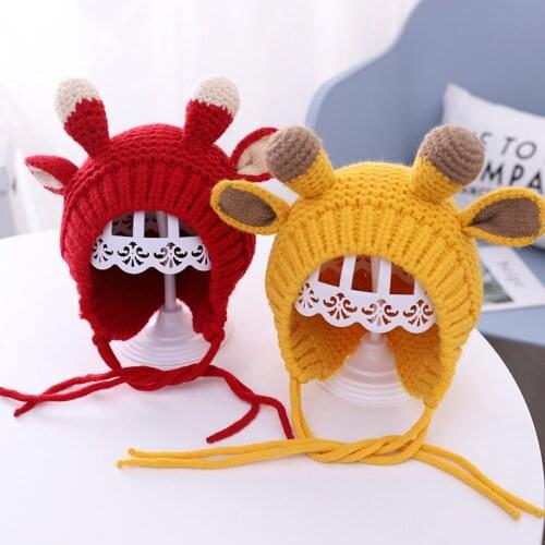 Toddler Baby Boy Girl Hat Knitted Skullies Beanies Big Ears Lace Up Bomber Hat Autumn Winter Warm Kids Hats and Caps Accessories