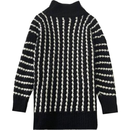 PERHAPS U Women Sweater Knitted Black White Turtleneck Pullovers Long Sleeve Casual Winter Loose M0094