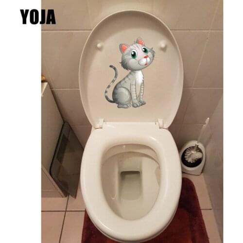 YOJA 14.4*19.1CM Cute Cat Wall Stickers For Kids Rooms WC Toilet Sticker Home Decor T1-0164