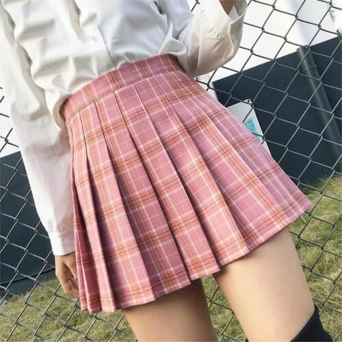 Korean style women zipper high waist skirt school girl faldas pleated plaid skirt sexy red mini skirt jupe femme