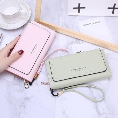 Women Long Wallets with Soft Leather Mobile Phone Handbags Three Fold Zipper Coin Purse for Ladies Square Card Holder sac femme