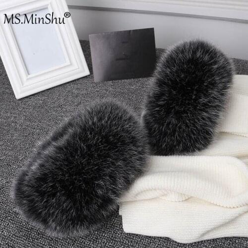 Ms.MinShu Real Fox Fur Cuffs Women 100% Natural Fox Fur Sleeves For Women Coat Warmer Sleeve Jacket Fur Cuffs Fluffy fur cuff
