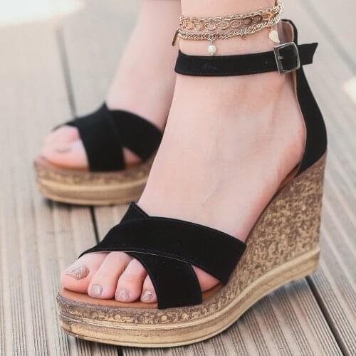 Tonar Petro Black Suede Filling Heel Women Sandals New Season Trend Fashion Cool Style Wrist Strap Modern