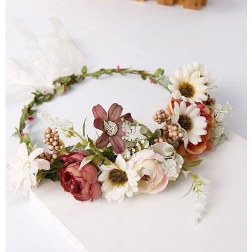 Artificial Flower Wreath Decorations Bridal Headdress Retro Bohemia Holiday Garland Silk Floral Wedding Stage Headwear Ornament