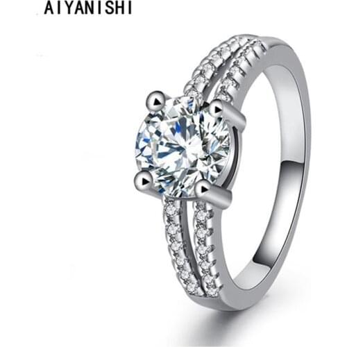 AIYANISHI 925 Sterling Silver Wedding Ring Bifurcation Round Finger Rings for Women Silver Engagement Jewelry Gift Drop Shipping