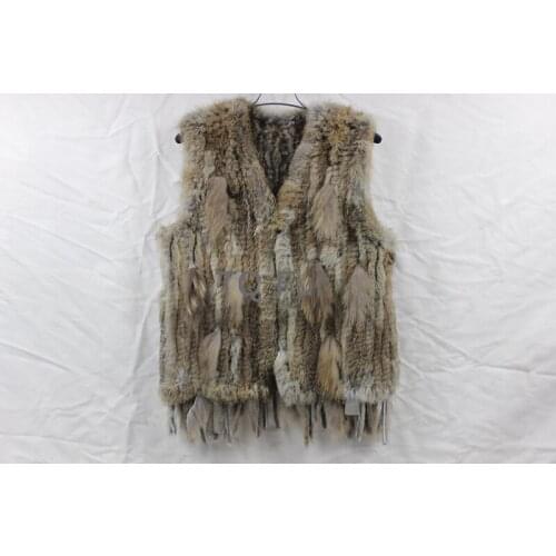 Real genuine natural knitted rabbit fur vest with raccoon fur vest women knit fashion gilet with tassel jacket sleeveless