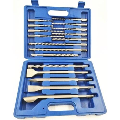 17Pcs/Set Electric Hammer Sds Plus Drill Bit Set 110/160/200/250mm for Concrete Wall Brick Block Masonry Hole Saw Drilling Bits
