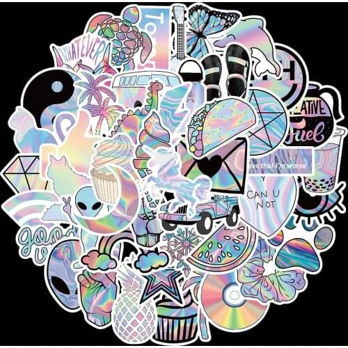 50PCS Holographic laser Graffiti Stickers For Motorcycle Laptop Suitcase Guitar Skateboard Waterproof Decals