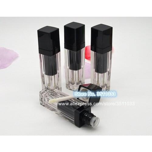 6ML Top Grade Black Empty Lip Gloss Tube Square Transparent Lip Gloss Refillable Bottles Clear Plastic Liquid Lipstick Container