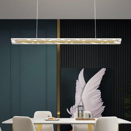 Nordic Gold Black Feather Acrylic LED Long Chandelier for Bedroom Living Study Room Restaurant Kitchen Home Indoor Decor Light