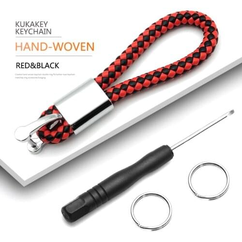 PU Leather Hand Woven Keychain Metal Key Rings Chains For Mitsubishi Lancer Outlander Eclipse Mirage Car Key Holder Auto Keyring