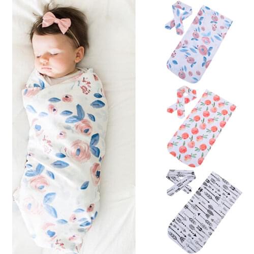 Citgeett Fashion Newborn Infant Baby Swaddle Blanket Baby Floral Arrow Sleeping Swaddle Muslin Wrap Headband